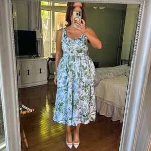 Prospering The Diana Blue Lilacs Botanical Print Cotton Petal Maxi Dress size L